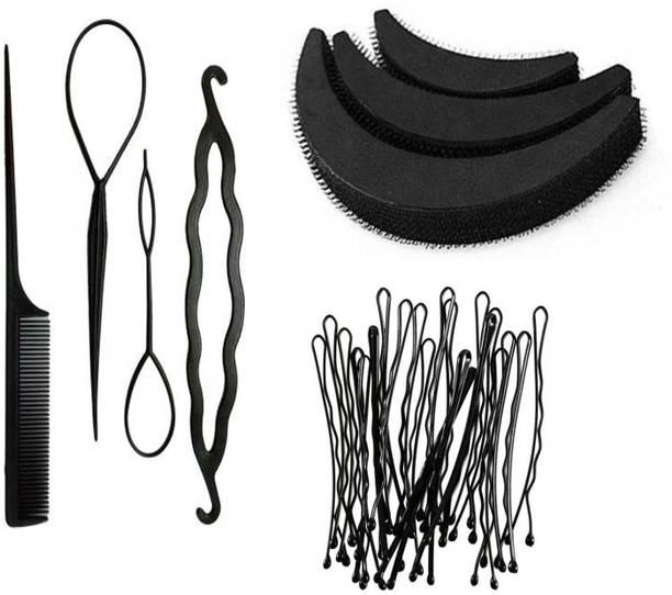 Sharum Crafts 3pc puff set 4pc Combo set & 24pc bobby pin Hair Accessory Set