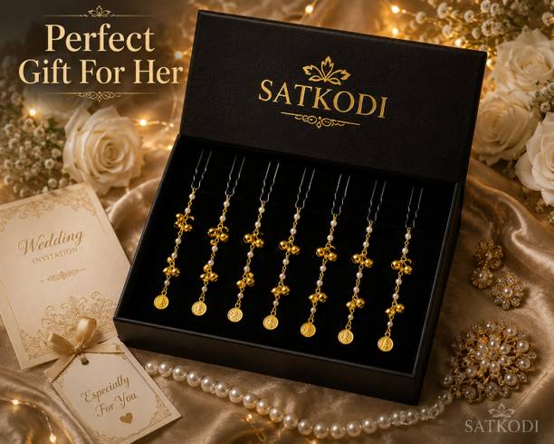 hiyana creation Bridal Hair Pins for Women Pearl Ghungroo Juda Bun Pin Set of 7 Hair Pin