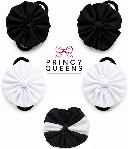 प्रिंसी क्वीन्स 2 pcs of white and 2 pcs of black Readymade School Ribbons white black