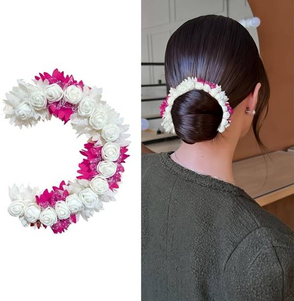DELUXE Artificial Bridal Rose Petal Tiara Gajra For Women (Pack of 1) | (Pink Color) Hair Accessory Set