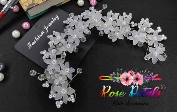 Rose Petals Tiara for Women and Girls Bridal Headband Hair Accessories Wedding Jewellery Hair Chain