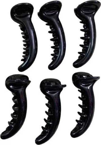 sparkal Korean style Women's and Girls Black Colour Banana Clips Pack of 6 Banana Clip