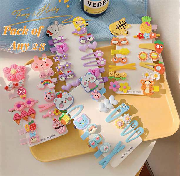Vivica 28 Pcs Cute Cartoon Kids Hair Clips Set | Girls Hair Pins & Snap Clips | Soft Hair Clip