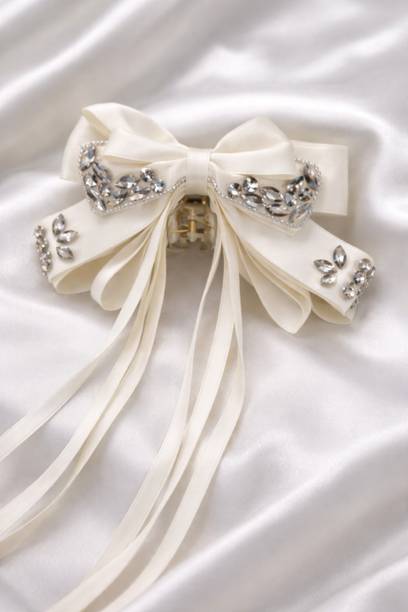 Trendy Appliances Rhinestone Bow Hair Clip with Long Ribbons for Women | Party & Wedding Hair Hair Clip