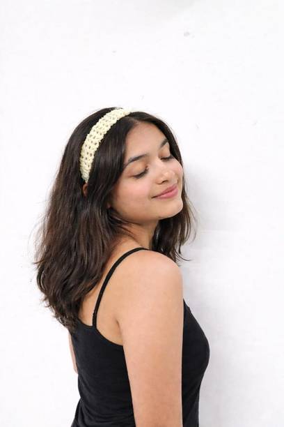 TREVIAA 1pc Beige Crochet Hair Band Handmade Knitted Headband for Women & Girls Head Band