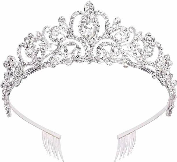 PALAY Silver Crystal Tiara Crown Headband Princess Elegant Crown with combs for Women Girls Bridal Wedding Prom Birthday Party Hair Accessory Set