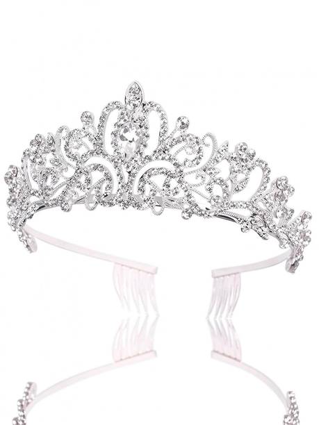 PALAY Silver Crystal Tiara Crown Headband Princess Elegant Crown with combs for Women Girls Bridal Wedding Prom Birthday Party Hair Accessory Set
