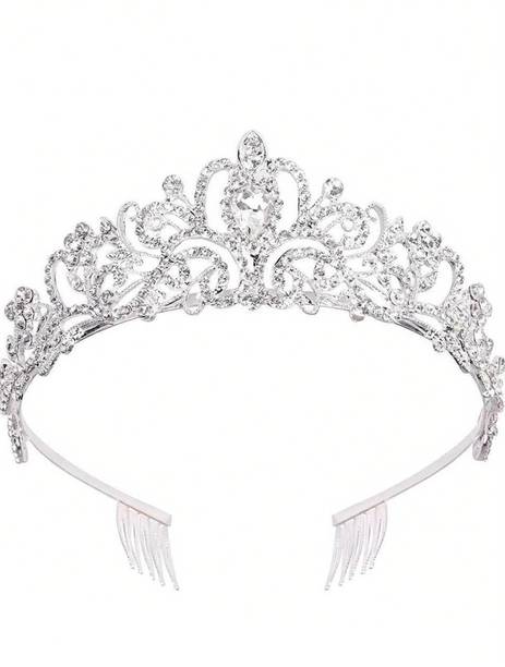 PALAY Silver Crystal Tiara Crown Headband Princess Elegant Crown with combs for Women Girls Bridal Wedding Prom Birthday Party Hair Accessory Set
