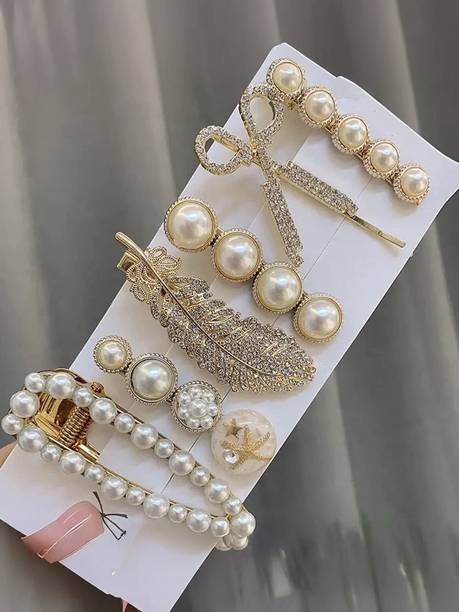 Trendy Club 6 Pieces Korean Style Pearl Metal for Women Girls Hair Clip