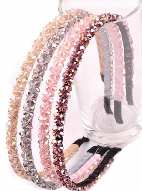 Trendy Club 4 Piece Crystal Rhinestone Headbands Shiny Non-Slip Beaded Bling Bling Hair Band