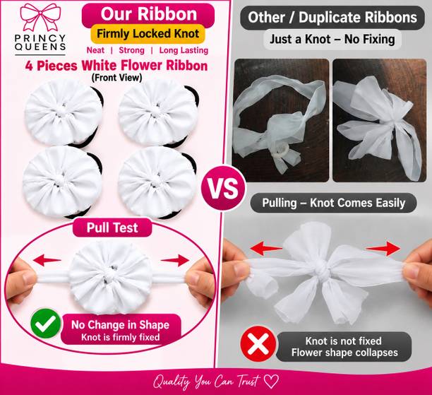 Princy Queens Readymade School Ribbons 2 Pairs White Colour Hair Band
