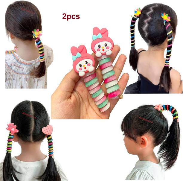 MANODHRUVA 2pcs Spiral Coil Hair Ties for Girls, Spring Rubber, Multicolor Rubber Band