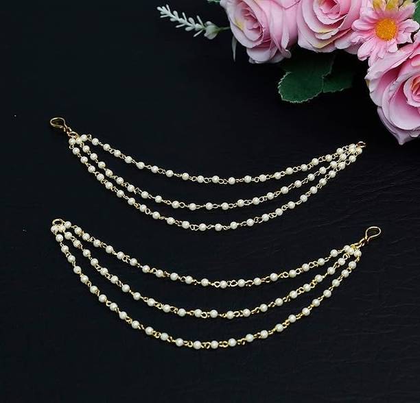 Sgjewells **Elegant 3 Layer Pearl Hair Chain for Women | Bridal Hair Chain