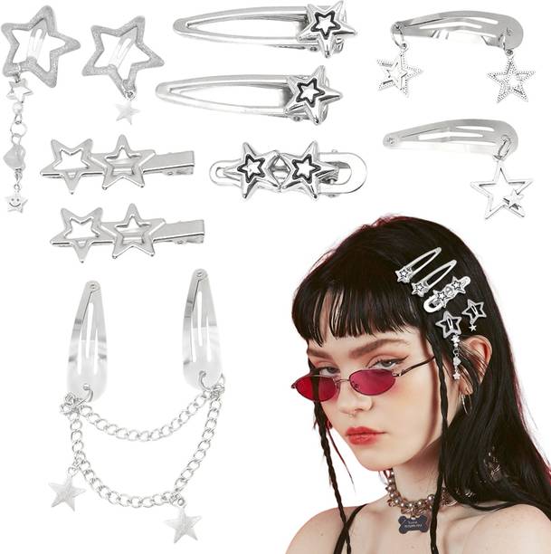 maycreate Girls Hair Pins Set 10Pcs Y2K Star Hair Clips for Girls Korean Style Silver Hair Pin