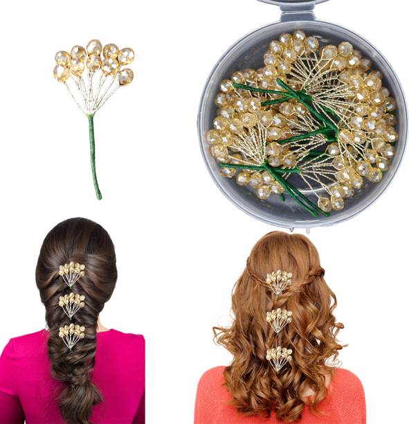 ANVIK Crystal Fancy Bridal Hair Juda Pin – Artificial Flower Bun Accessory Hair Pin