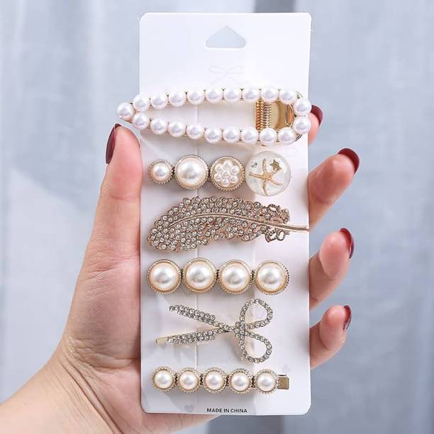 Prityka Beauty Pearl Hair Clips and Hairband Set Elegant Gold Tone Accessories Hair Clip