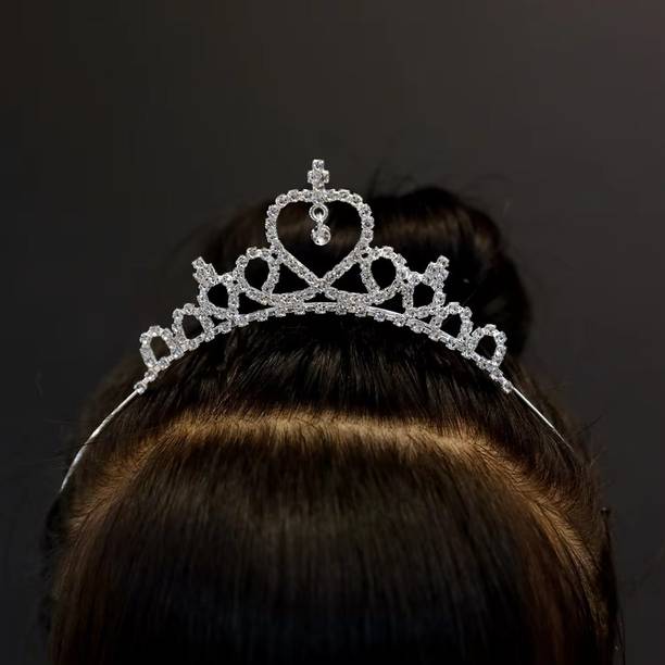 VAGHBHATT Beautiful Silver Tiara Pretty Princes Crown for Girls Head Accessories Head Band