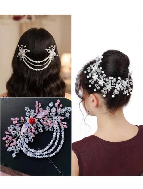Lunox White & Multicolor Crystal Tiara with Ladi Hair Comb for Girls & Women Hair Accessory Set