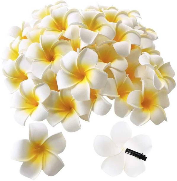 Blubby White Foam Hawaiian Frangipani Artificial Plumeria Flower Hat Hair Clips 6pcs Hair Pin