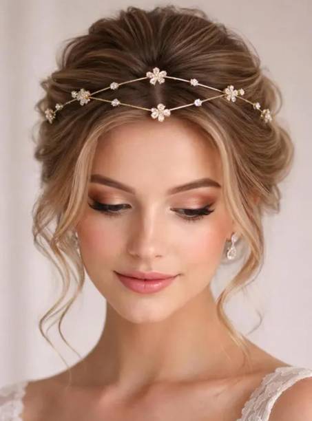 Mahitex Gold Plated Crystal Floral Bridal Head Tiara for Women Hair Band