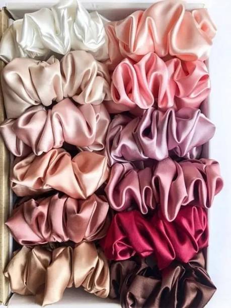 KRSNA CREATION Silk Scrunchies Hair Tie Satin Soft Hair Bands Scrunchies Set of 12 Rubber Band