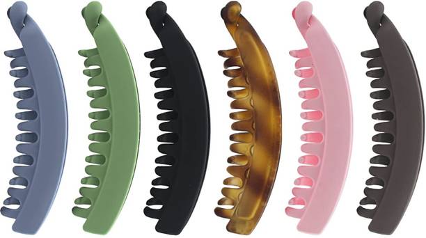 BIRDWARE Big Size Acrylic Material Banana hair Clips For Women (Multi Color, Pack Of 6) Banana Clip