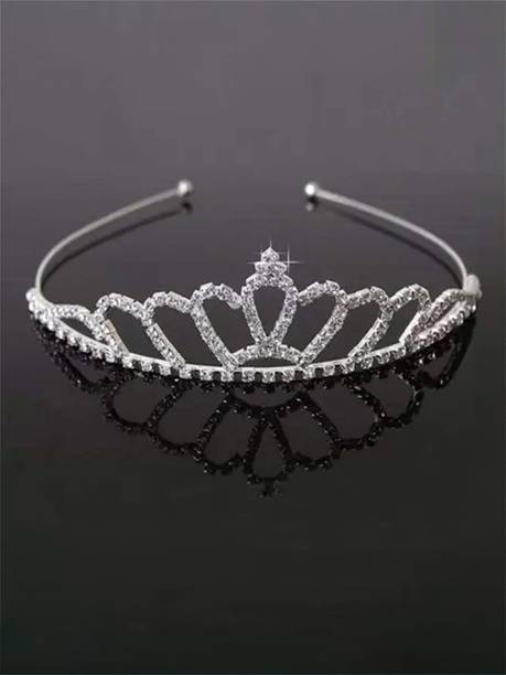 Myra Collection Silver Big Rhinestones & Zircons Princess Crown for Girls Head Band