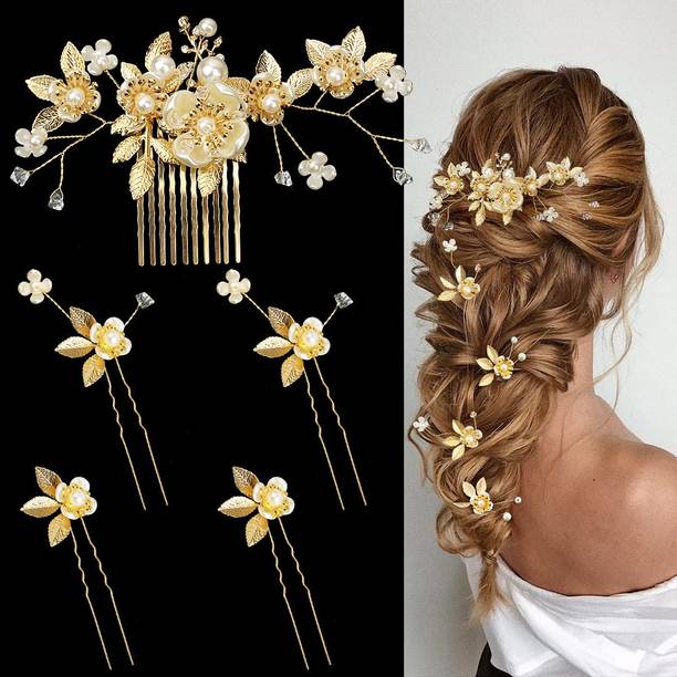 ELEPHANTBOAT Elegant Gold Leaf Hair Pins and Pearl Bridal Accessories for Women Hair Accessory Set