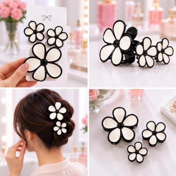 R.P.P White Flower Hair Claw Clip Set for Women & Girls | Floral Hair Clutcher Clips Hair Clip