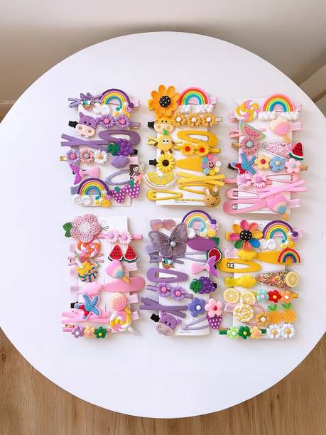 sparkal 14 Pcs Multi Unicorn Ice Cream Cartoon Hair Clips Set Baby Hairpin For Hair Clip Hair Clip