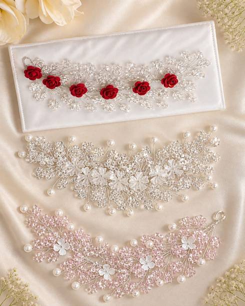 LURESH White,Pink,Rose red tiara combo Hair Accessory Set
