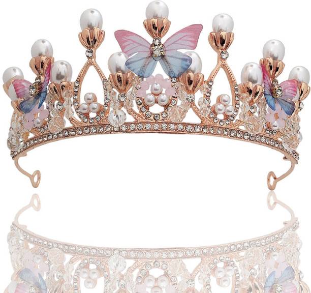 TRIVYOM Crystal Tiara Crown, Pearl Crown for Princess Costumes, Hair Band (Multicolor) Hair Band