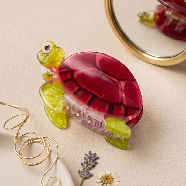 JWELLA Cute Turtle Hair Claw Clip | Red & Green Acrylic Cartoon Hair Clutcher Hair Pin
