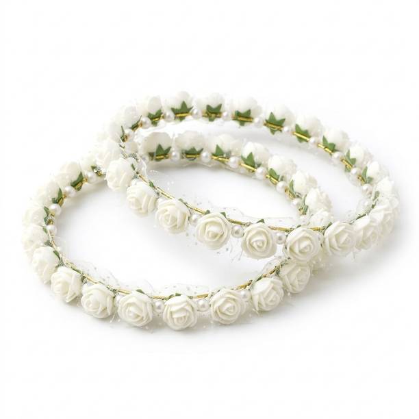 Vivdreams 2 Pcs Flower Off-White Tiara Crown Pearl for Women & Girls Hair Band