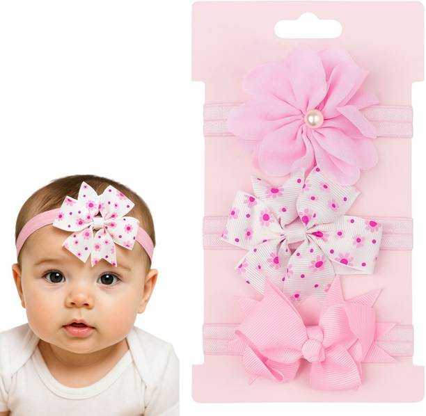 NAISHAM Adorable Baby Girl Headbands with Fabric Flower – 3 Pack Head Band