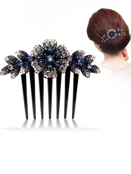 PALAY Hair Clips for Women Flower Hair Comb Pins Slide Hair Clips for Girls Crystal Barrettes Bridal Charm Hair Accessories(dark blue) Hair Pin