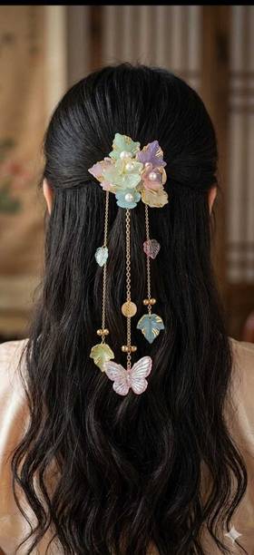 Dhruv Floral Butterfly Hair Clip with Cascading Gold Chains (pack of 2) Hair Pin