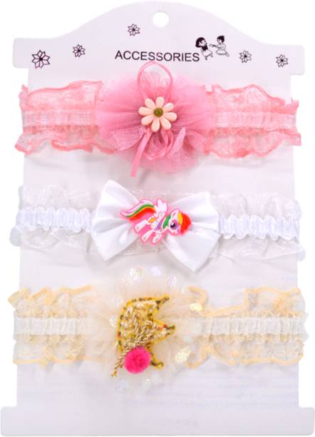 SYGA 3 Pcs Lace Flower, Bow Soft Stretchable Headband for Newborn Infant Toddler Baby Head Band