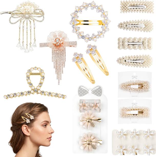 RAINBOW RETAIL Korean Fashion Hair Clips Set | Pearl Crystal Barrettes for Women Hair Accessory Set