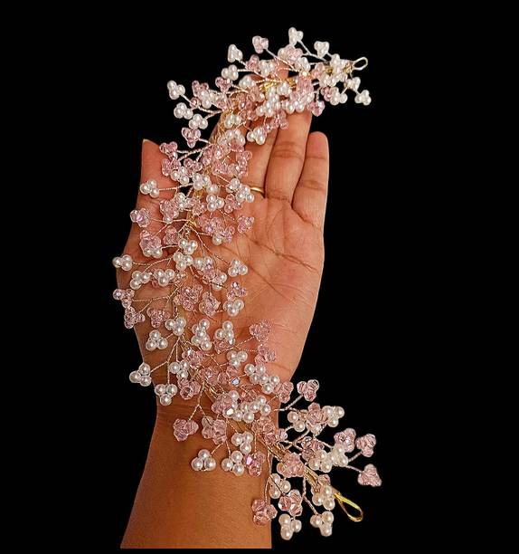 imitation jwellers pink stylish tiara beads finish long design floral hair juda accessories Head Band