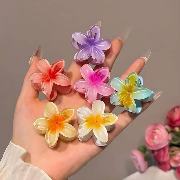 Vivica 6 Pastel Plumeria Flower Hair Clips – Colorful Resin Barrettes Glossy Non Slip Hair Clip