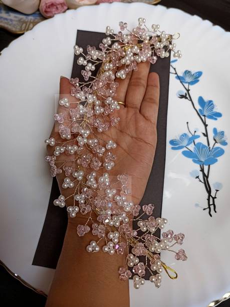SAMYAK Beaded Tiara Hair Jewellery Vine Chain | Hair Pin Clip Gajra For Women Hair Accessory Set