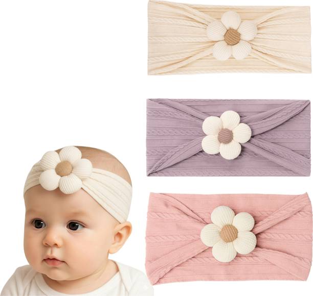 Anna Stella Adorable Baby Girl Headbands with Fabric Flower – 3 Pack Head Band