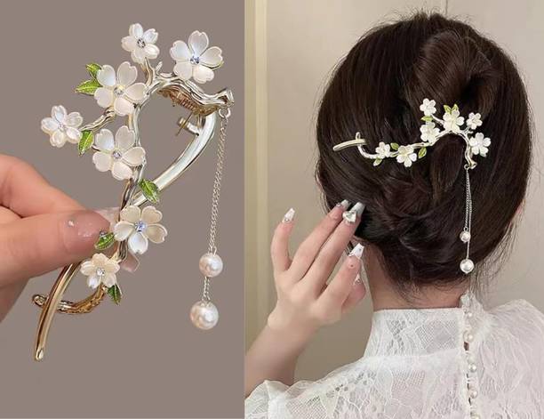 OLLIVOO Pearl and Flower Pastel-French Style Hair Barrettes for Women Girl Thick Hair Banana Clip