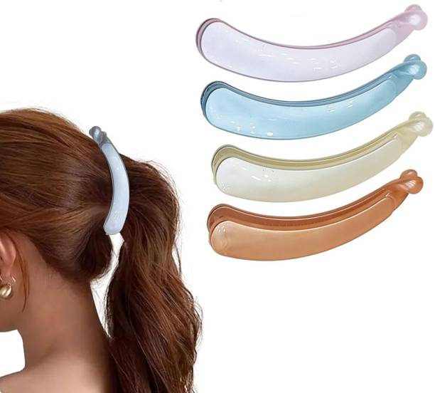 HONEY ACCESSORIES 4PCS Women Classic Banana Hair Clip, Ponytail Holder Banana Clip