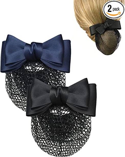 COACH & PEP Women Bow Juda Net Barrette Hair Clip With Hair bun Cover net / Set Of 2 Hair Clip