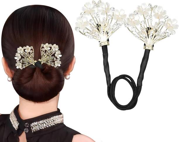 PrismZone White Flower Hair Bun Maker Clip – Rhinestone Deft Bun ... Hair Pin