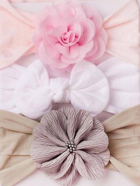 SYGA 3 Pcs Bow & Flower Stretchable Nylon Headband for Newborn Infant Toddlers Baby Head Band