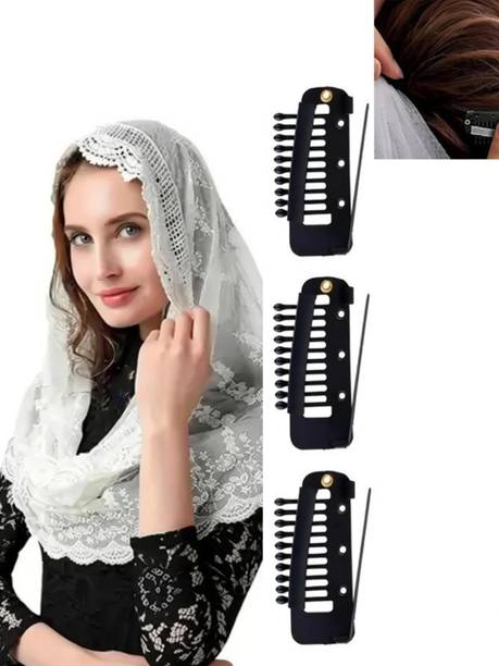 OLLIVOO 3 Pc Chunni Dupatta Clips with Safety Pin, 10-Teeth Strong Chunni Grip Hair Pin