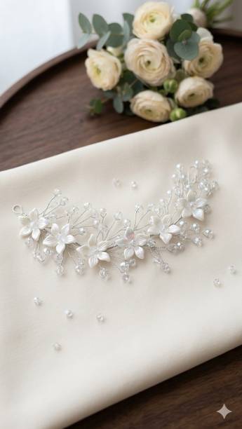 sehzalcreation Silver mist pearl flower vine Hair Accessory Set